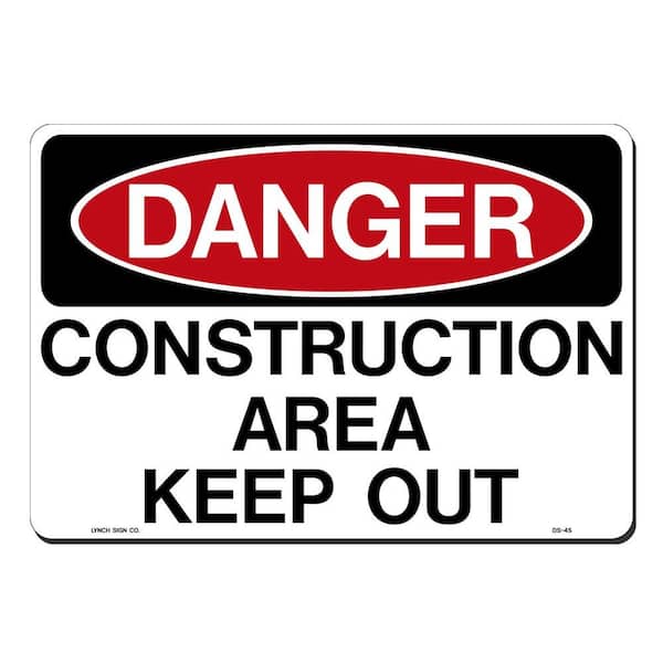 14 in. x 10 in. Danger Construction Sign Printed on More Durable, Thicker, Longer Lasting Styrene Plastic