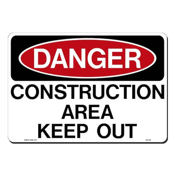 Lynch Sign 14 in. x 10 in. Danger Construction Sign Printed on More Durable, Thicker, Longer Lasting Styrene Plastic