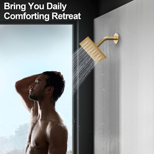 ZenithRain Wall Mount Triple Handle 5-Spray 12 in. and 6 in. Shower Faucet 2.5 GPM with High Pressure in Brushed Gold