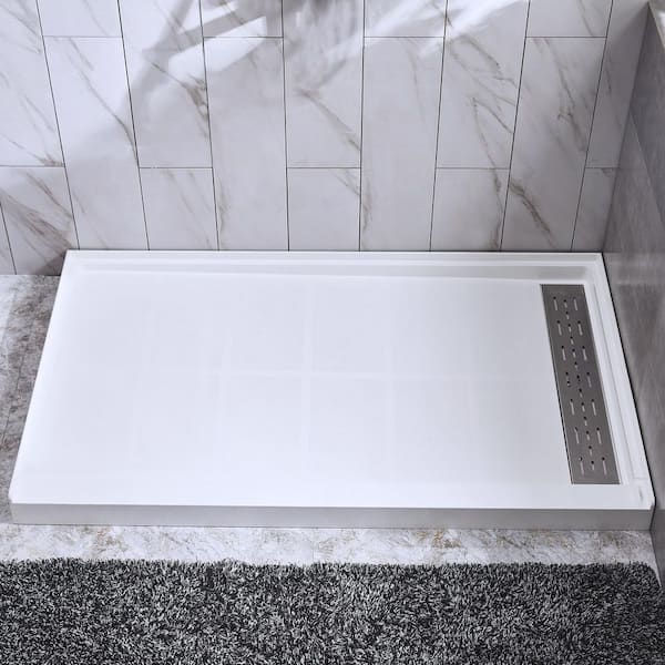 WOODBRIDGE Campo 60 in. L x 36 in. W Alcove Single Threshold Shower Pan Base with Right Drain in White