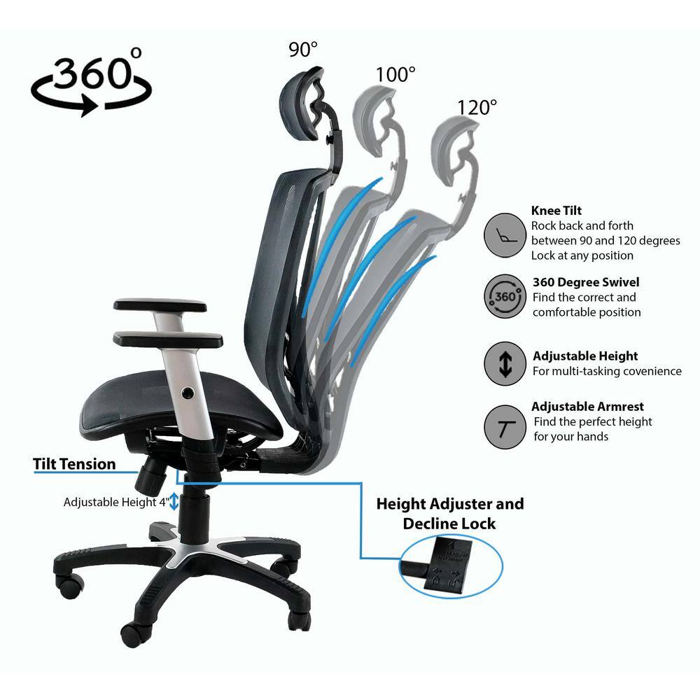 ErgoFlex Executive High-Back Black Mesh Swivel Chair with Adjustable Arms