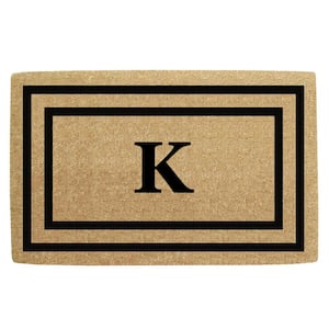 22 in. x 36 in. Heavy Duty Black Thin Double Picture Frame Monogrammed K Coco Door Mat