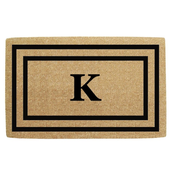 Nedia Home Heavy Duty Brown 22 in. x 36 in. Coir Thin Double Picture Frame  Monogrammed K Outdoor Door Mat