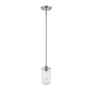 1-Light Brushed Nickel Mini-Pendant with Clear Glass Shade