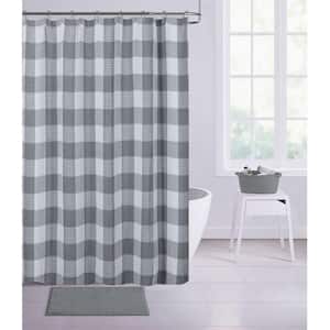 Imperial Checkered 70 in. x 72 in. Shower Curtain in Silver