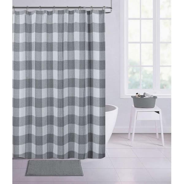 Dainty Home Imperial Checkered 70 in. x 72 in. Shower Curtain in Silver