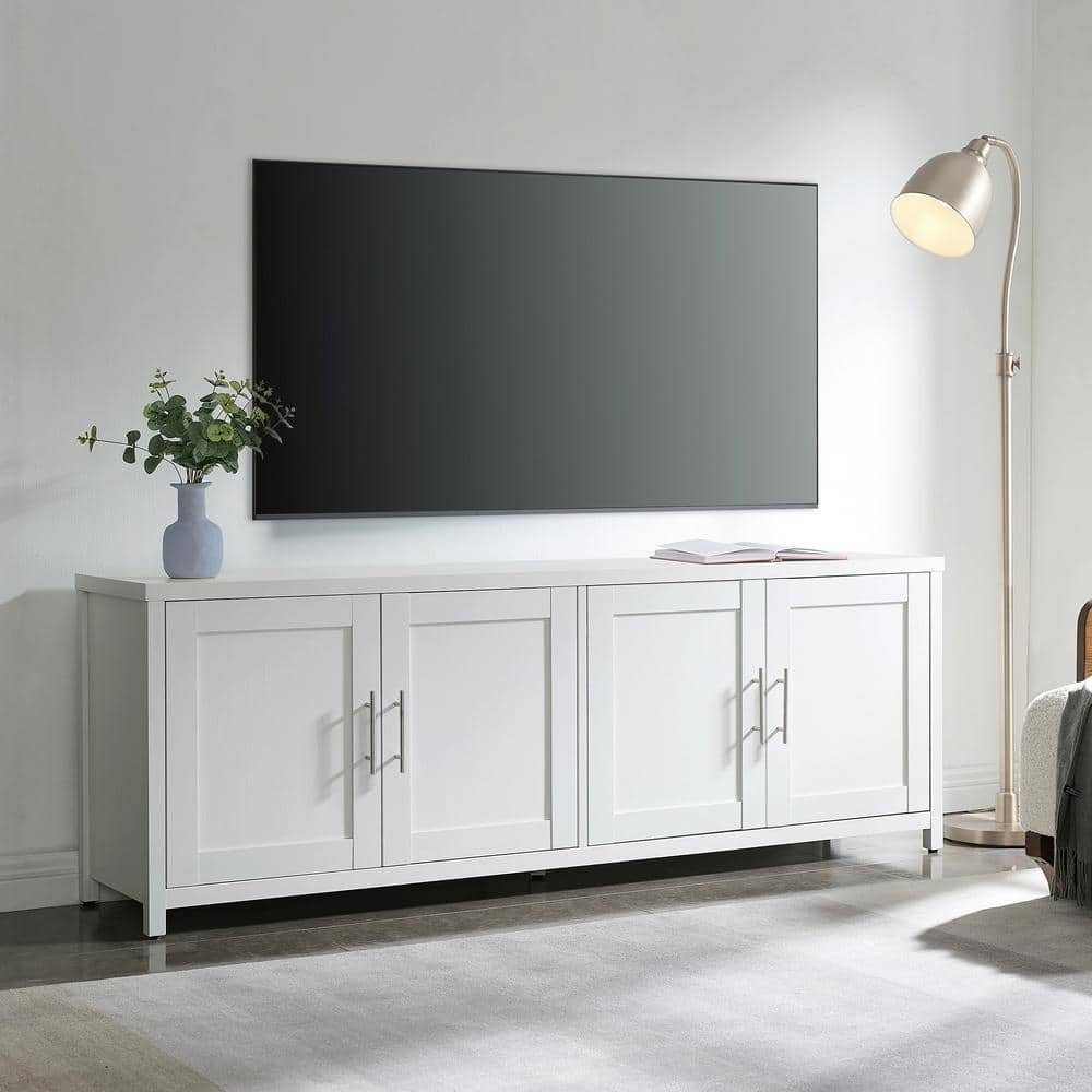 White Rectangular TV Stand with Cabinets for 75" TVs