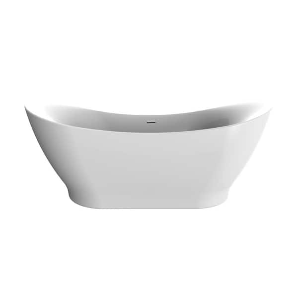 A&E Polar 66 in. Acrylic Freestanding Flatbottom Bathtub in White No faucet