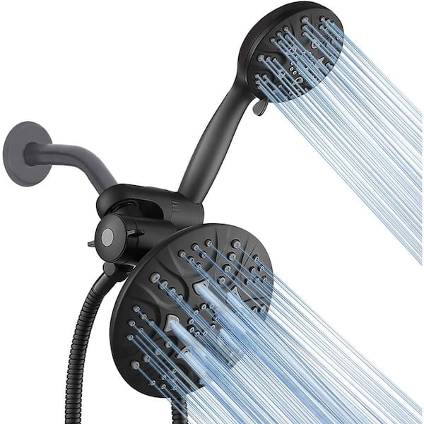 Kinger Home 6-Spray Patterns with 1.8 GPM 6 in. Wall Mount Handheld Dual Shower Head Adjustable in Spot Resist Matte Black