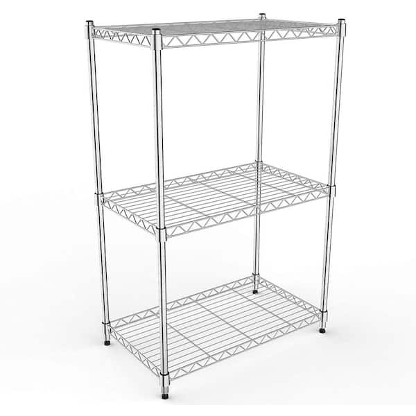 Otryad Kitchen Pantry, Simple Deluxe 3-Shelf Shelving with Wheels, Storage Organizer for Garage, Living Room in Chrome