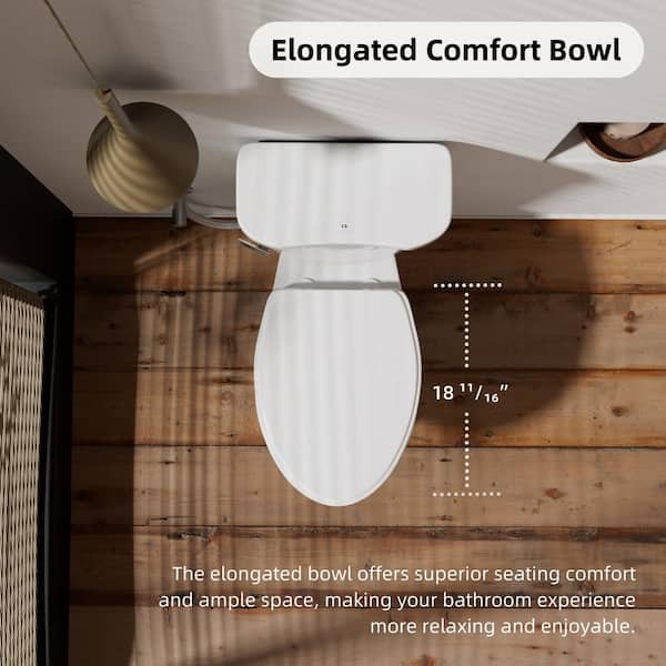 17 in. White ADA 2-Piece Elongated Toilet with Comfort Height, 1.28 GPF Siphon Jet Flush, S-Trap and 12 in. Rough-in