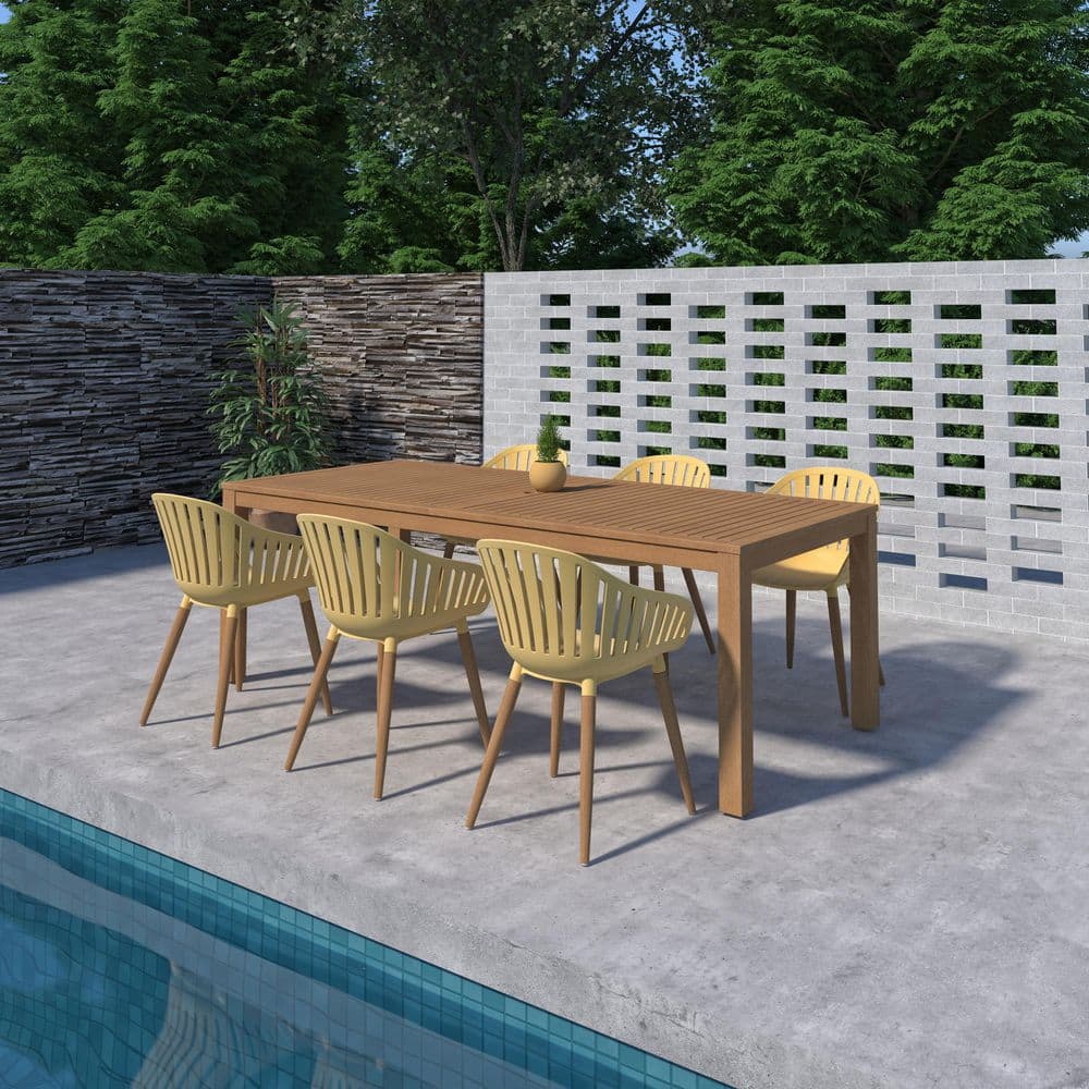 Luna 7-PieceTeak Finish Wood 100% FSC and Recycled Resin Round Patio Dining Set with Yellow Chairs price history on PriceWatchPro