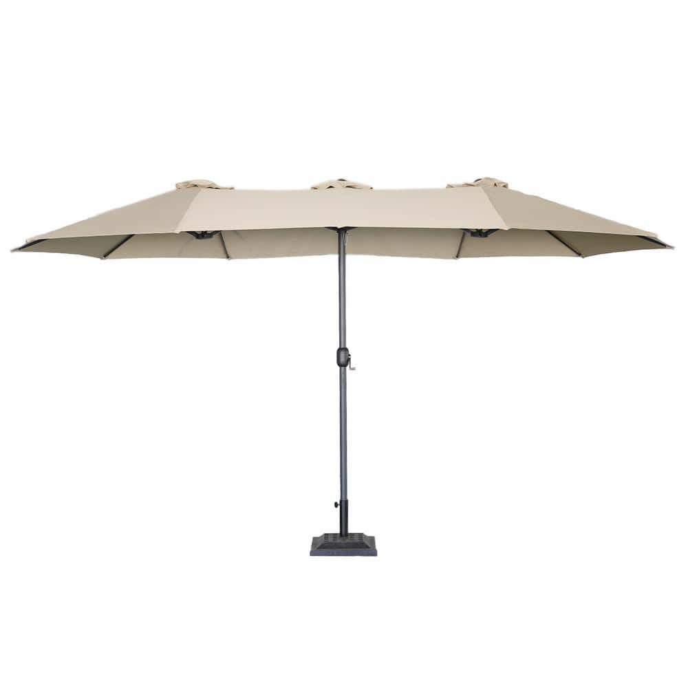15 ft. x 9 ft. Iron Market Patio Umbrella in Khaki