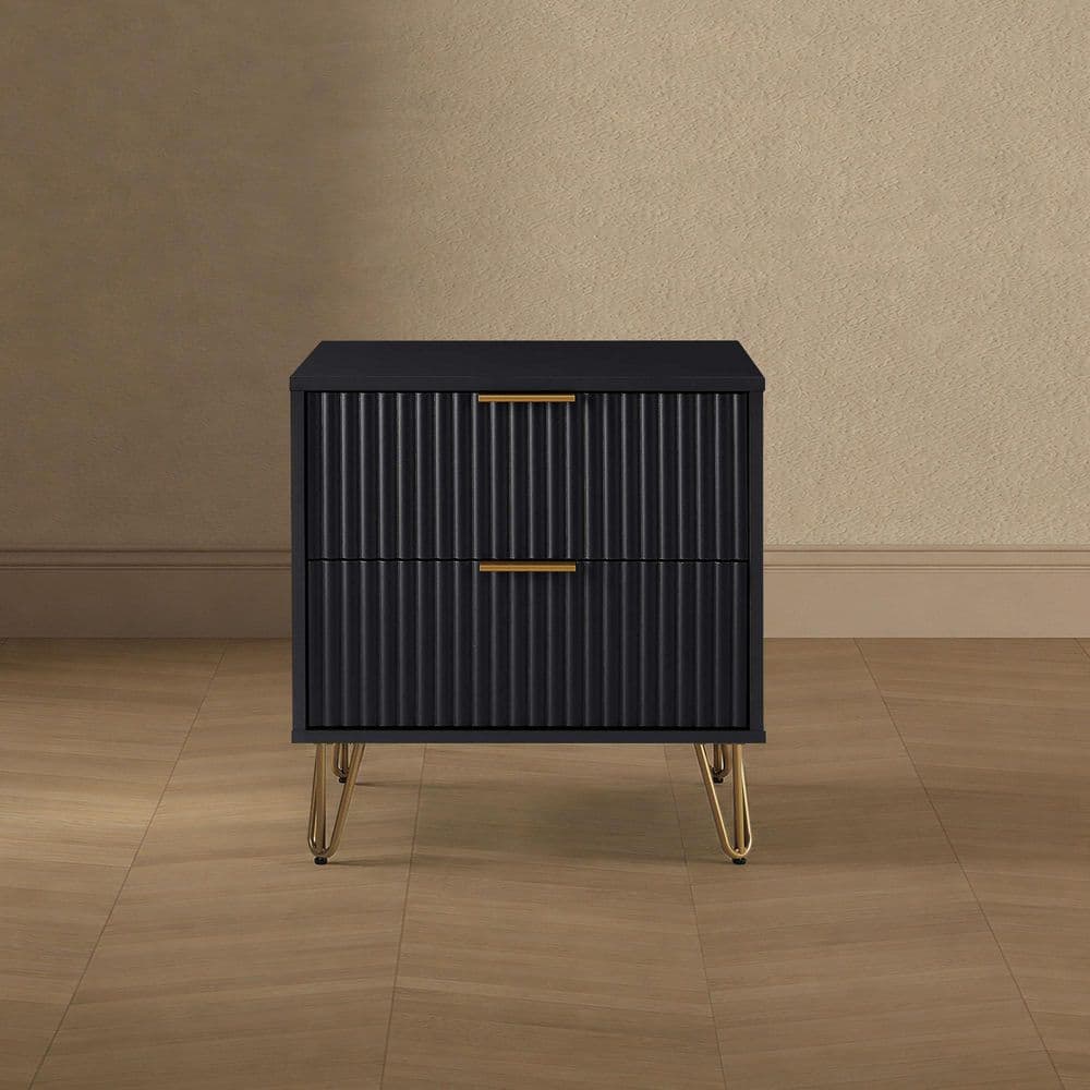 DUMBO Modern Black 2-Drawer 20.07 in. W Nightstand with SNAP Assembly - Tool-Free, Effortless Setup