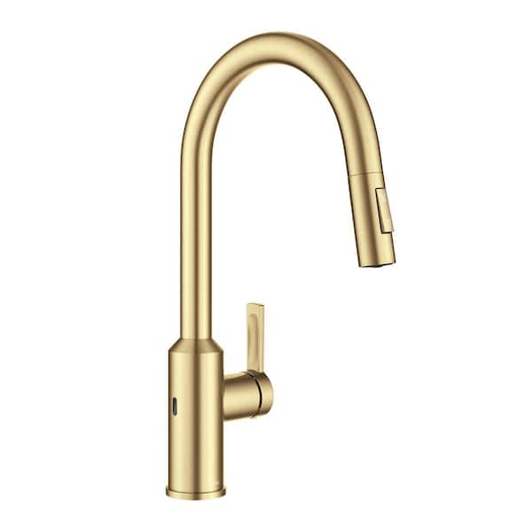 Kraus Oletto Touchless Sensor Single Handle Pull Down Sprayer Kitchen Faucet In Brushed Brass