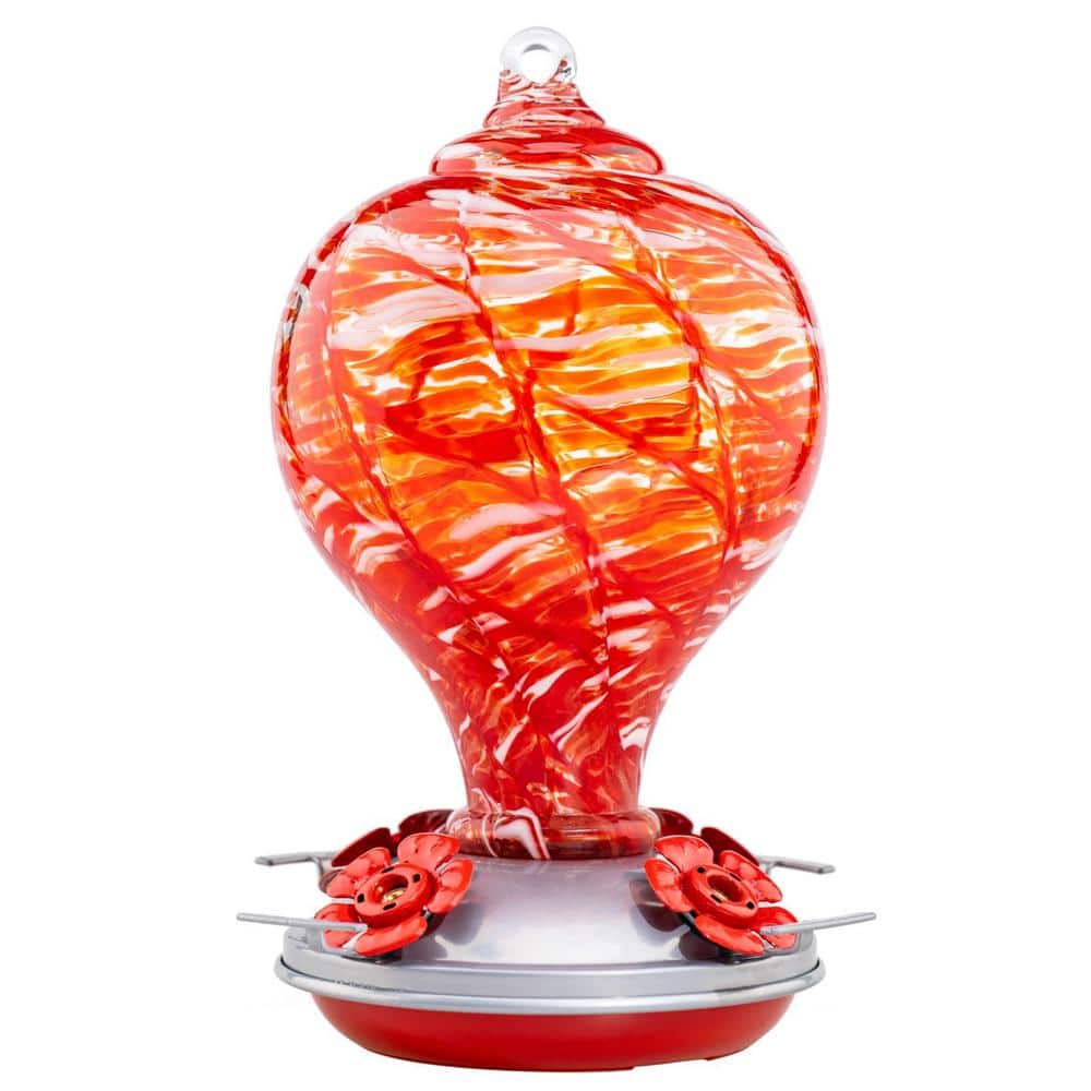 Convenient Lollipop Glass Hanging Humming Bird Nectar Feeder-32 oz. with An