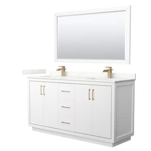 Icon 66 in. W x 22 in. D x 35 in. H Double Bath Vanity in White with Giotto Quartz Top and 58 in. Mirror