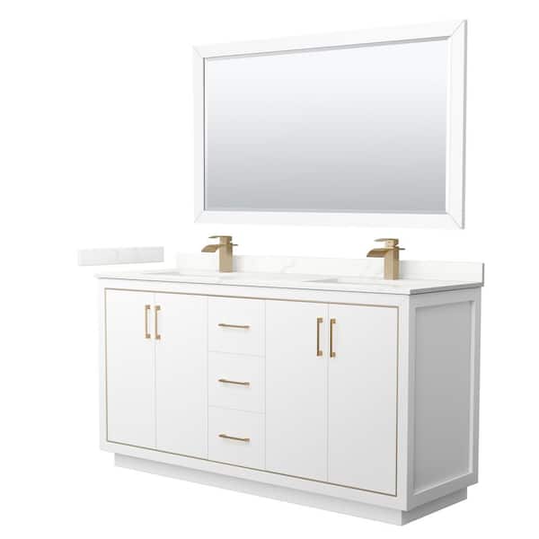 Wyndham Collection Icon 66 in. W x 22 in. D x 35 in. H Double Bath Vanity in White with Giotto Quartz Top and 58 in. Mirror
