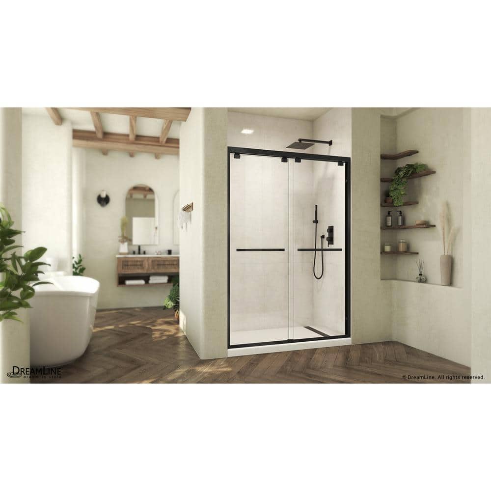 Matte Black Frameless Sliding Shower Door with Clear Glass