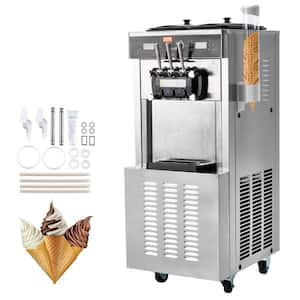 Commercial Soft Serve Ice Cream Machine 3400W 19 qt. Hopper Ice Cream Maker Silver 34-44 L/H Yield 3-Flavor Freestanding