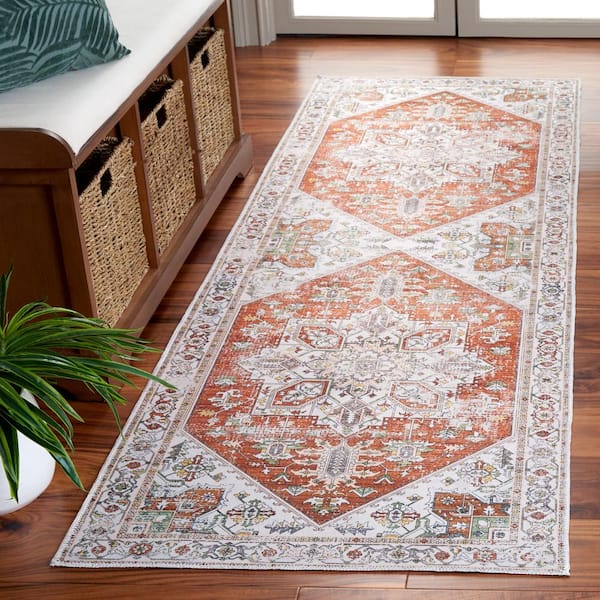 Arizona Ivory/Rust 3 ft. x 8 ft. Geometric Machine Washable Medallion Runner Rug