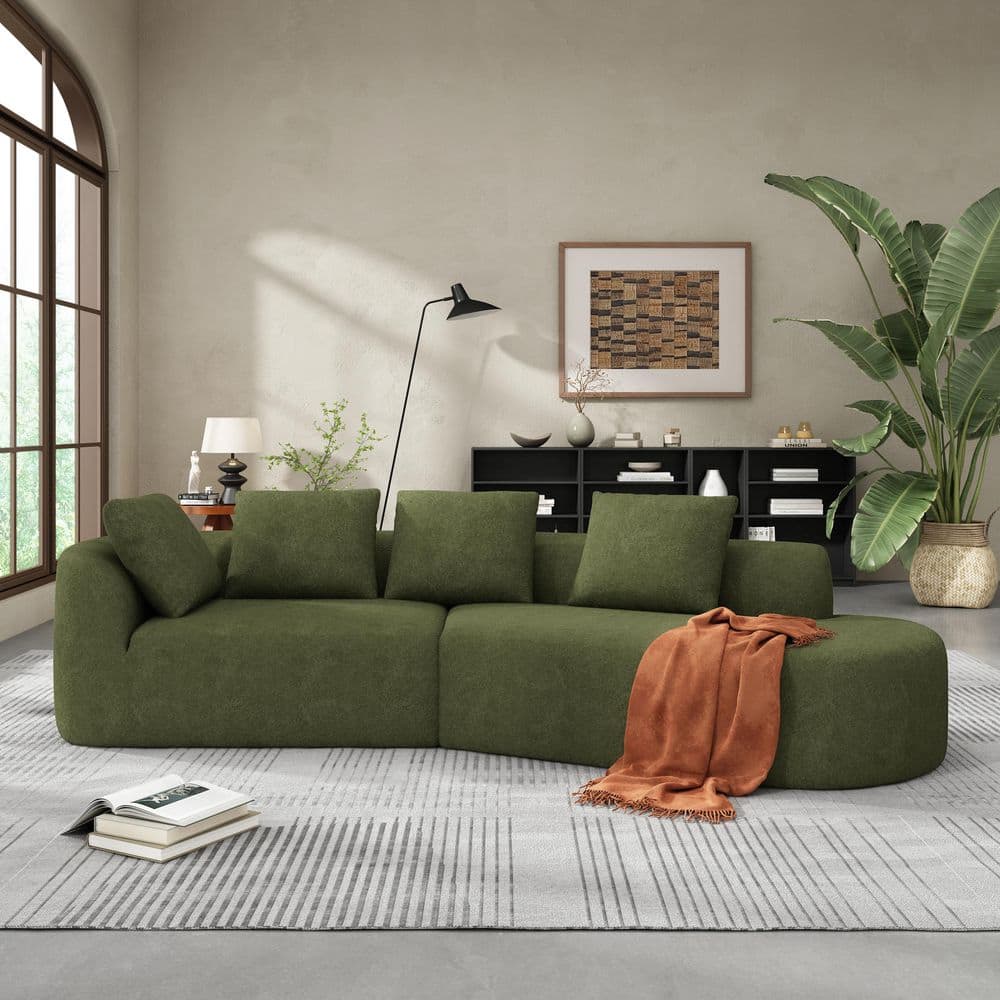 Salta Modern 116 in. 2-Piece Polyester Upholstery Curved Sectional Sofa in. Green with Compressed Sponge, Pillows