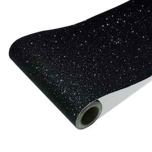 8 in. x 29.4 ft. Vinyl Drywall Self Adhesive Glitter Wallpaper Border Sparkle Peel for Walls Bulletin Board, Black