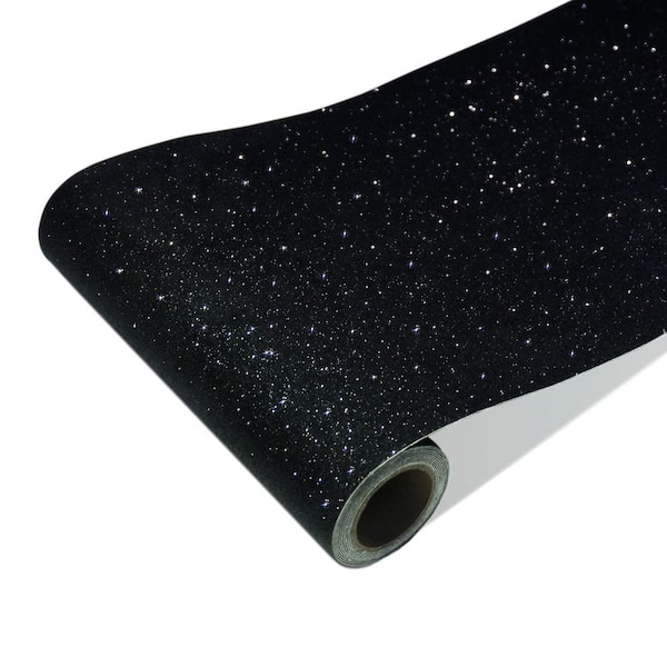 8 in. x 29.4 ft. Vinyl Drywall Self Adhesive Glitter Wallpaper Border Sparkle Peel for Walls Bulletin Board, Black