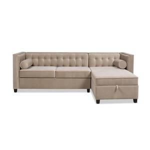 Jack 100 in. W Square Arm 2-Piece Performance Velvet L-Shape Sectional Sofa in Mink Beige with Reversible Chaise