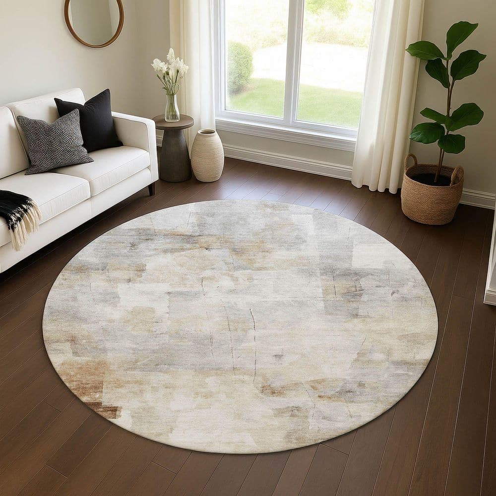 Mayfield Premium Machine Washable Abstract AMF1673 Linen 8 ft. x 8 ft. Round Rug price history on PriceWatchPro