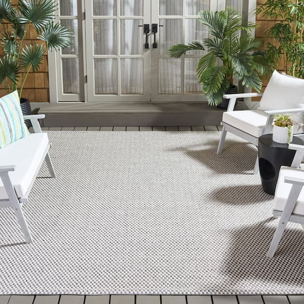 Sisal All-Weather 10 ft. x 14 ft. Gray/Ivory Ribbed Area Rug