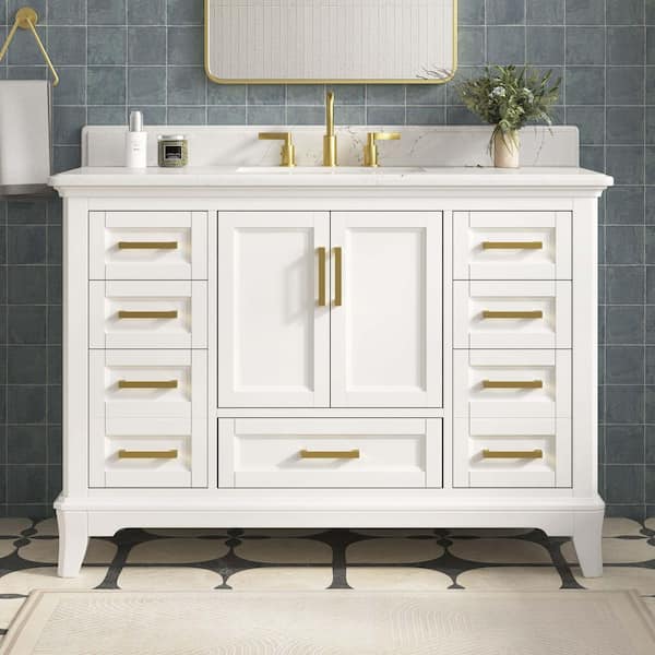 Palace 49 in. Single Sink Freestanding White Bath Vanity with White Quartz Top and Backsplash Assembled