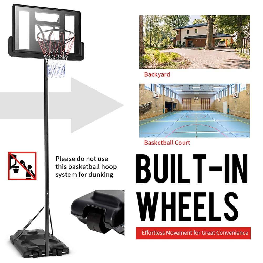 Adjustable Portable Basketball Hoop with Polycarbonate Backboard and Wheels