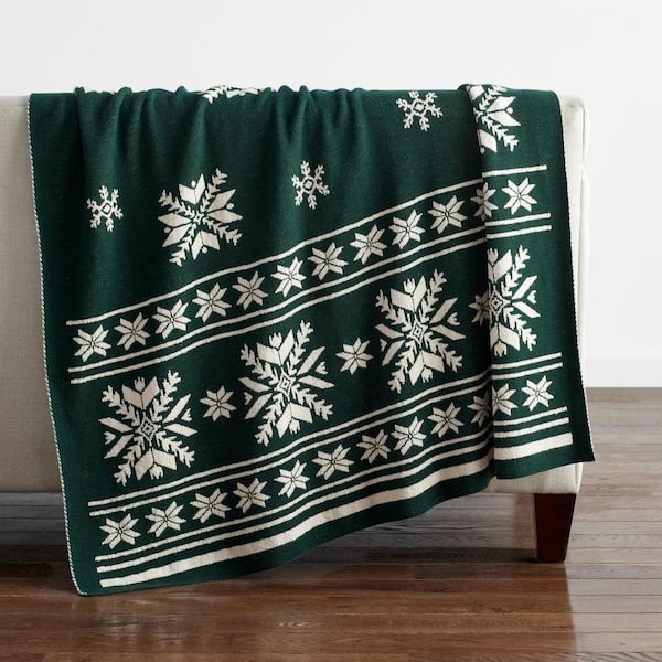 Company Cotton Holiday Knit Green Throw Blanket