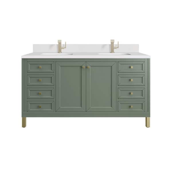 James Martin Vanities Chicago 60.0 in. W x 23.5 in. D x 34.0 in. H Bathroom Vanity in Smokey Celadon with White Zeus Silestone Quartz Top