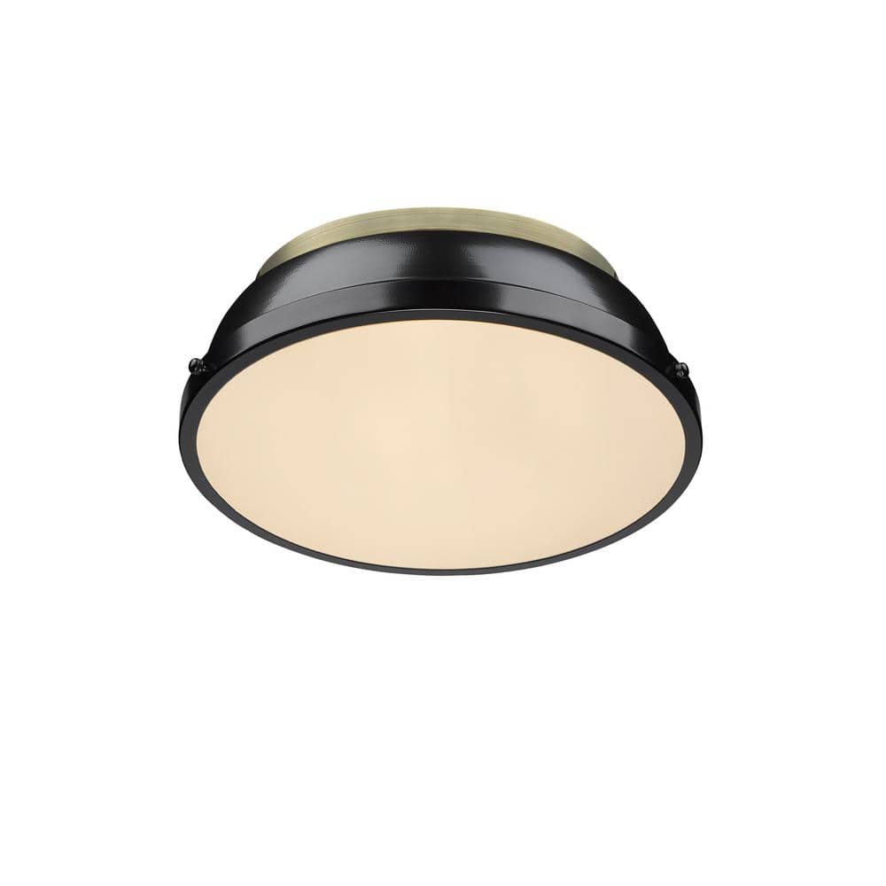 Aged Brass and Black Transitional 14" Flush Mount Light