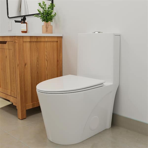 1-Piece 1.27/1.6 GPF Dual Flush Elongated Toilet with Soft Close Seat in White