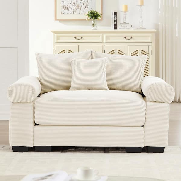 WSCCTW 54.3 in. Straight Arm 10-piece Corduroy Curved Sectional Sofa with Extra-Wide Modular in. Creamy Beige