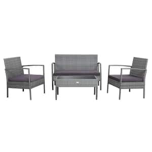 4PCS Rattan Patio Furniture Set Outdoor Wicker Conversation Set w/Cushions