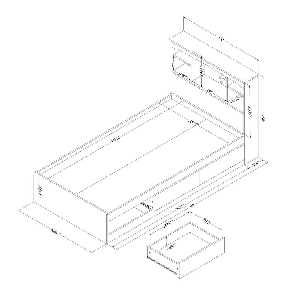 Blueberry Twin Wood Captain's Bed with Storage and Headboard