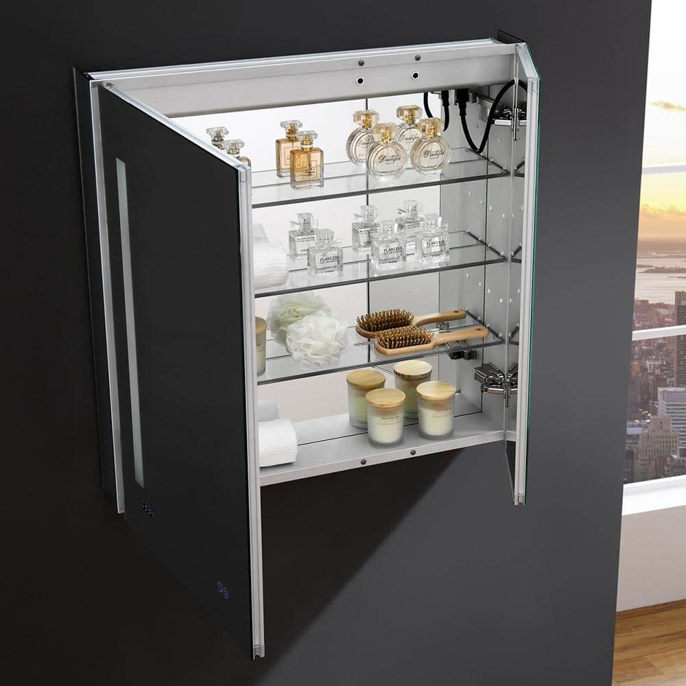 Modern 30'' Square Frameless Mirrored LED Medicine Cabinet with Clock