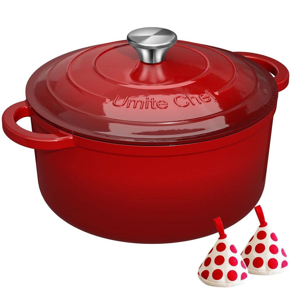 5 qt. Cast Iron Dutch Oven in Red with Lid and Cotton Potholders, Oven-Safe up to 500°F, Non-Stick and Easy to Clean price history on PriceWatchPro
