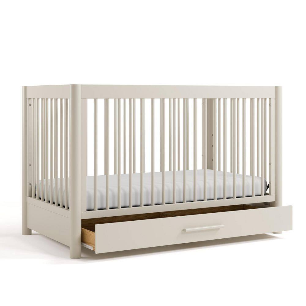 Malta Frosted Oat 5-in-1 Convertible Crib with Drawer and Toddler Guardrail