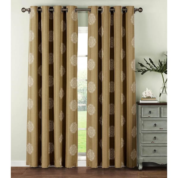 Window Elements Semi-Opaque Venice Embroidered Faux Linen Extra Wide 96 in. L Grommet Curtain Panel Pair, Natural (Set of 2)