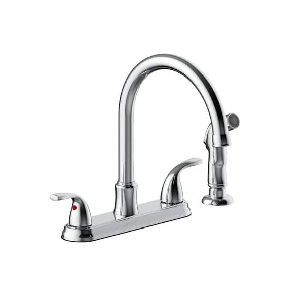 Seasons Raleigh Double-Handle Gooseneck Kitchen Faucet with Side ...