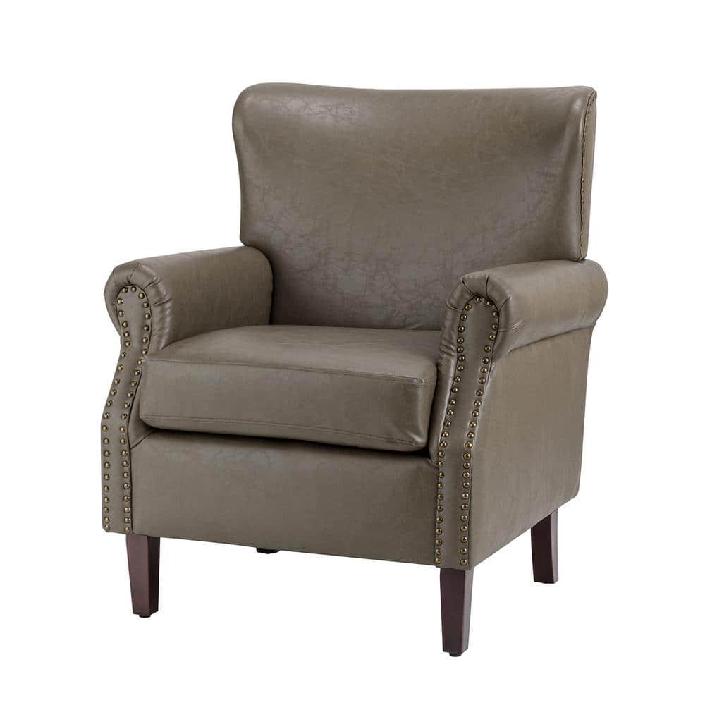 JAYDEN CREATION Enzo 30 In. Traditional Gray Faux Leather Arm Chair ...