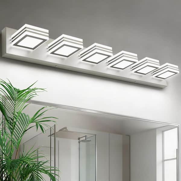 39 in. 6-Light Nickel Bathroom LED Vanity Light with Dimmable 5500K Light