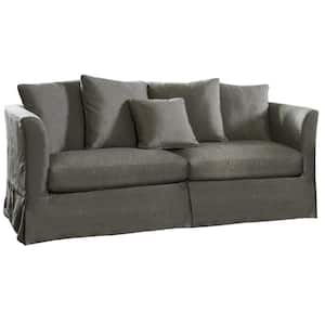 Sunset Beach 85 in. Cast Charcoal Solid Sunbrella Fabric 2-Seater English Rolled Arm Sofa with Polyureathane Foam