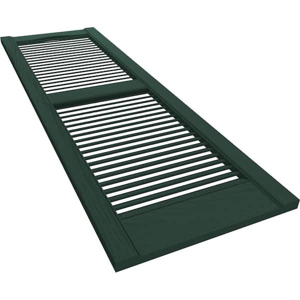 Midnight Green Louvered Vinyl Exterior Shutters Pair 15 in x 39 in.Window Edge 