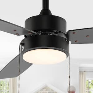 Blair 42 in. 1-Light Indoor Black Minimalist 3-Speed Iron Height Adjustable Integrated LED Ceiling Fan with Pull Chains